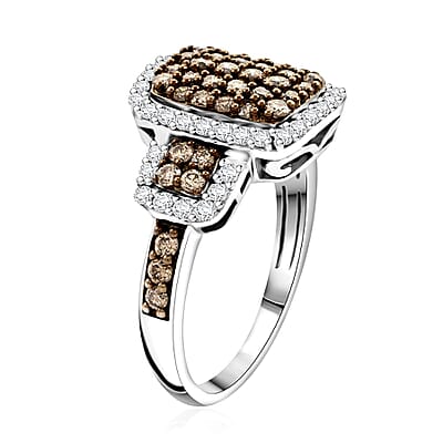 Natural Champagne and White Diamond Ring in Sterling Silver (Size 10.0) 1.25 ctw