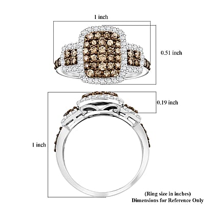 Natural Champagne and White Diamond Ring in Sterling Silver (Size 10.0) 1.25 ctw
