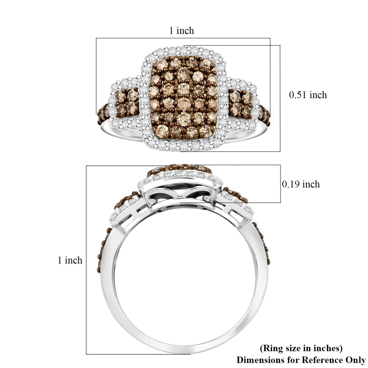 Natural Champagne and White Diamond Ring in Sterling Silver (Size 6.0) 1.25 ctw image number 4
