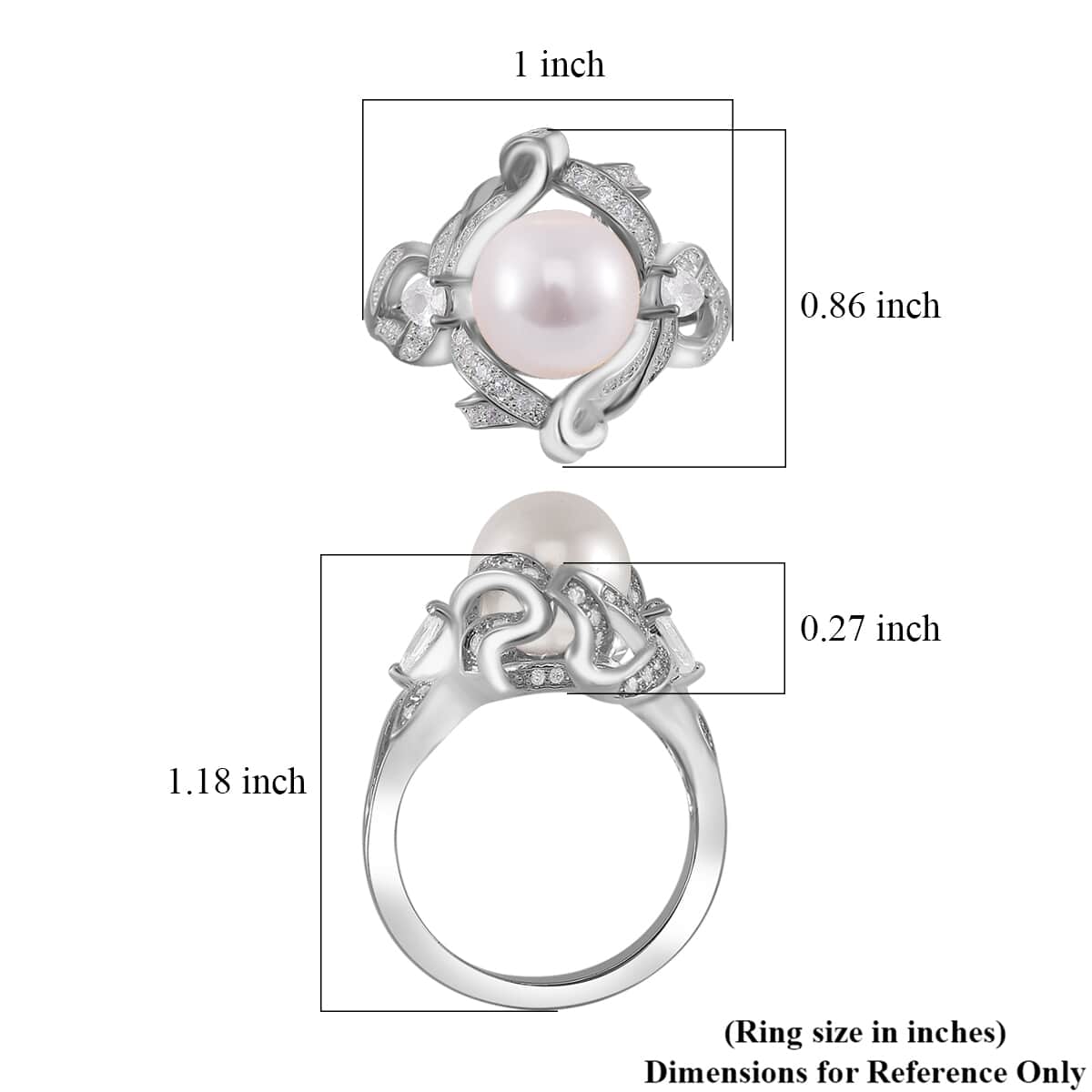 White Shell Pearl, Simulated Diamond Ring in Silvertone (Size 10.0) 1.10 ctw image number 5