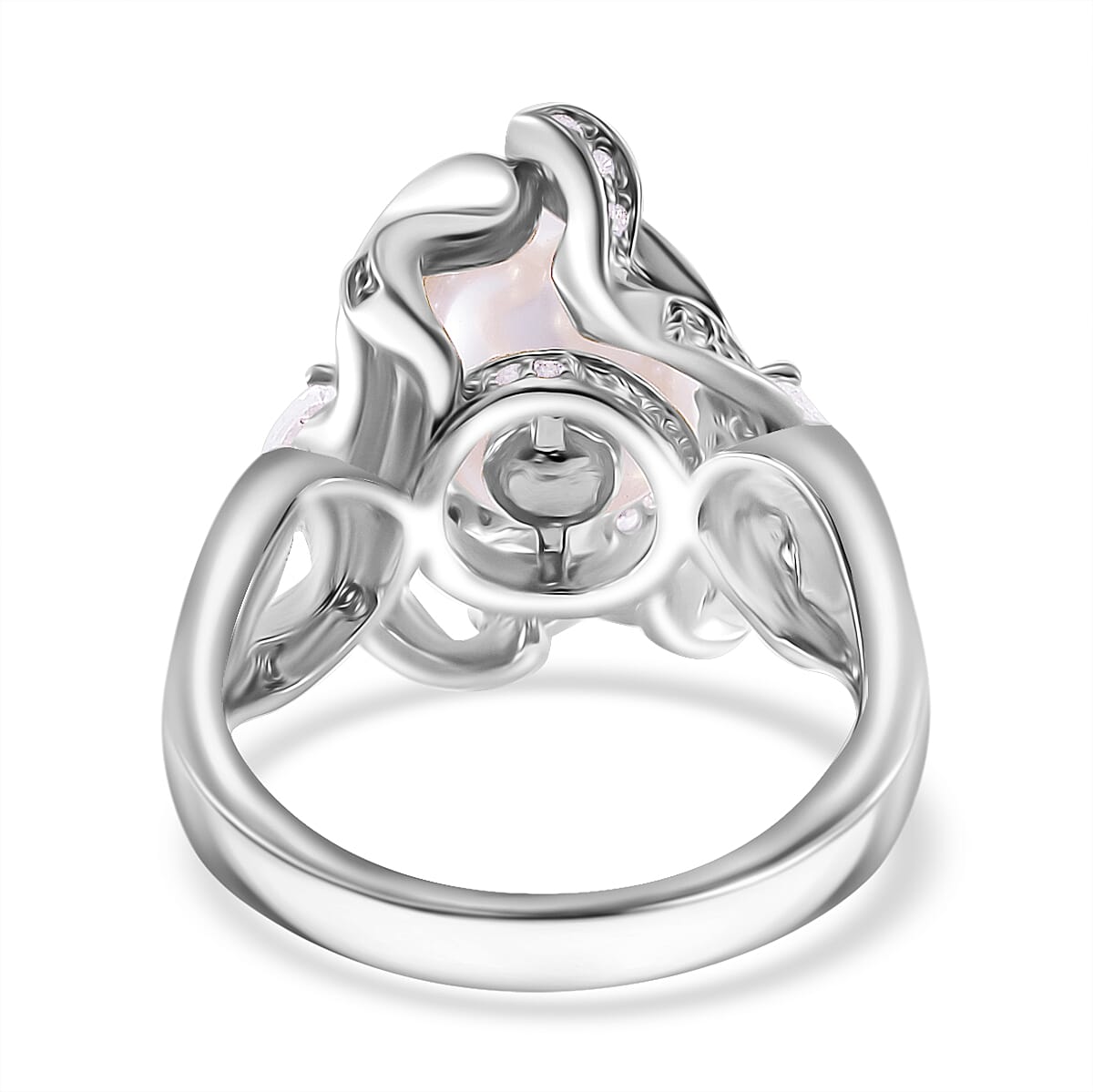 White Shell Pearl and Simulated Diamond 1.10 ctw Ring in Silvertone (Size 7.0) image number 4