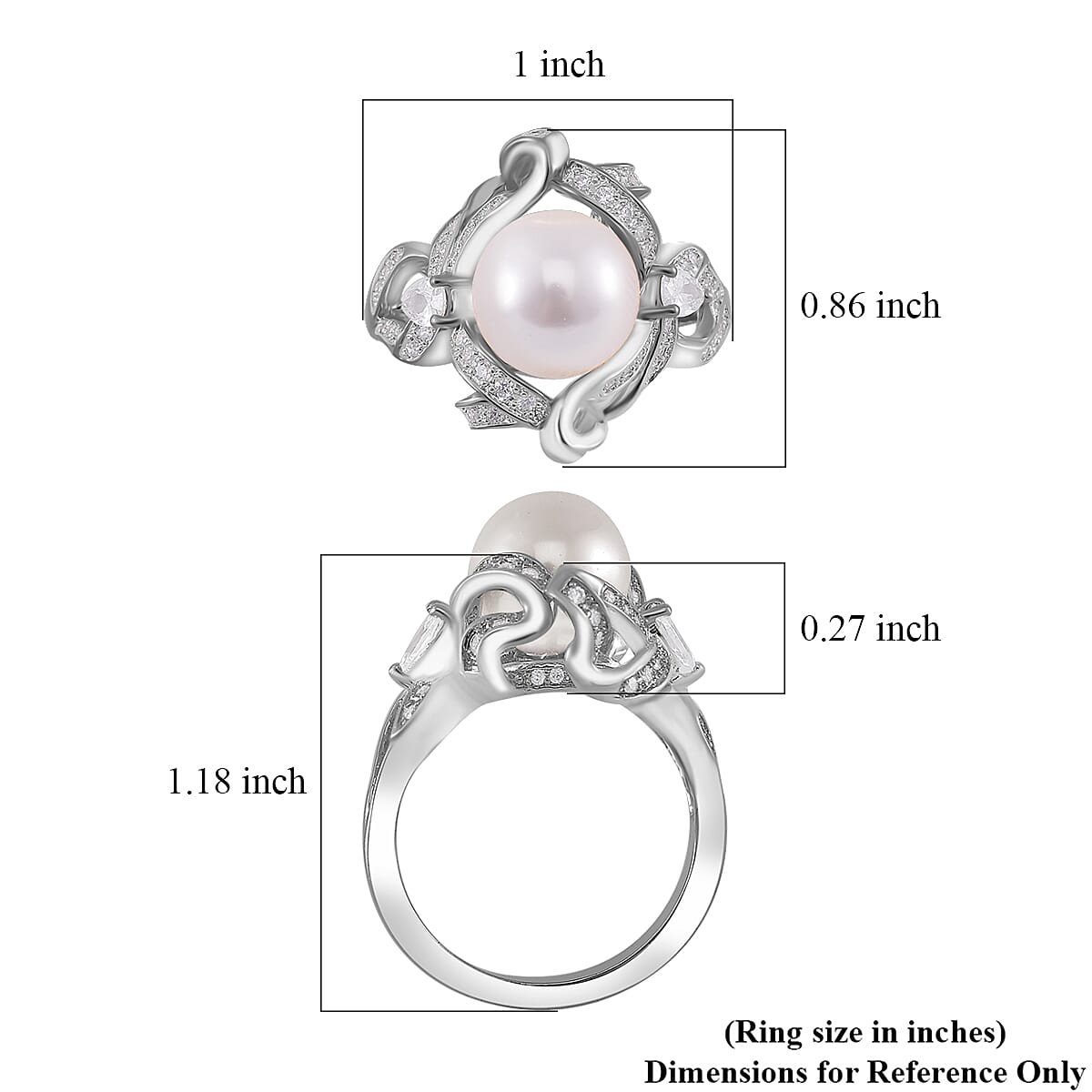 White Shell Pearl and Simulated Diamond 1.10 ctw Ring in Silvertone (Size 7.0) image number 5