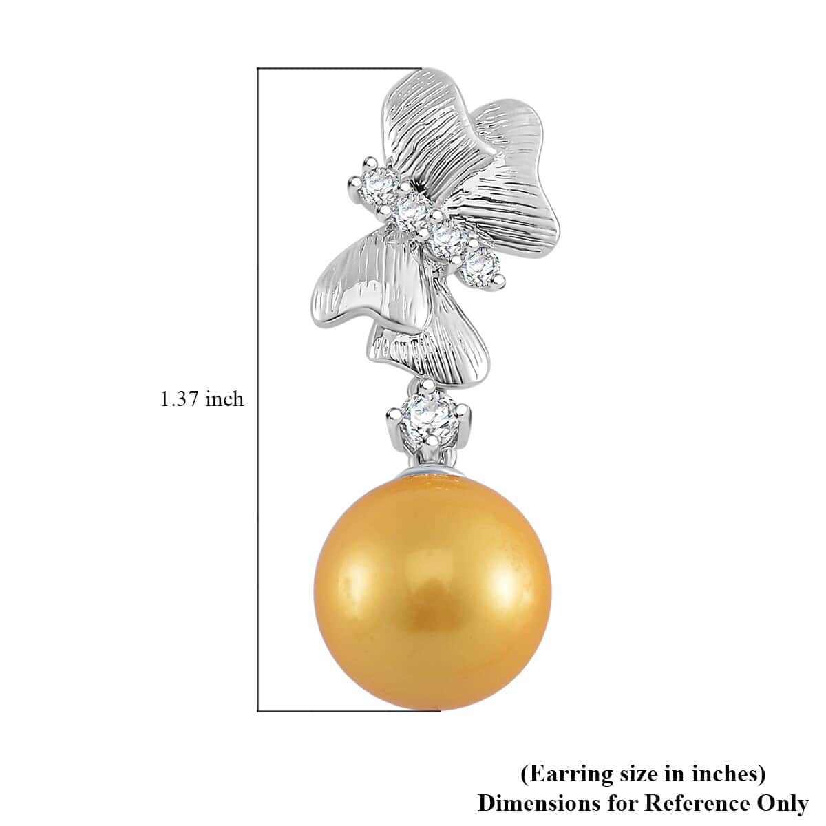 Golden Shell Pearl and Simulated Diamond 0.80 ctw Earrings in Silvertone with Steel Push Back image number 5