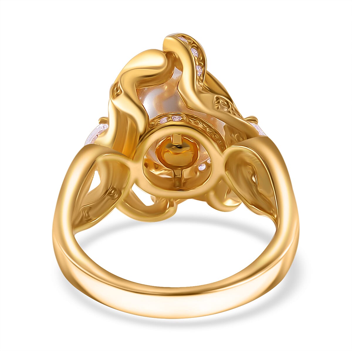 White Shell Pearl and Simulated Diamond 1.10 ctw Ring in Goldtone (Size 6.0) image number 4