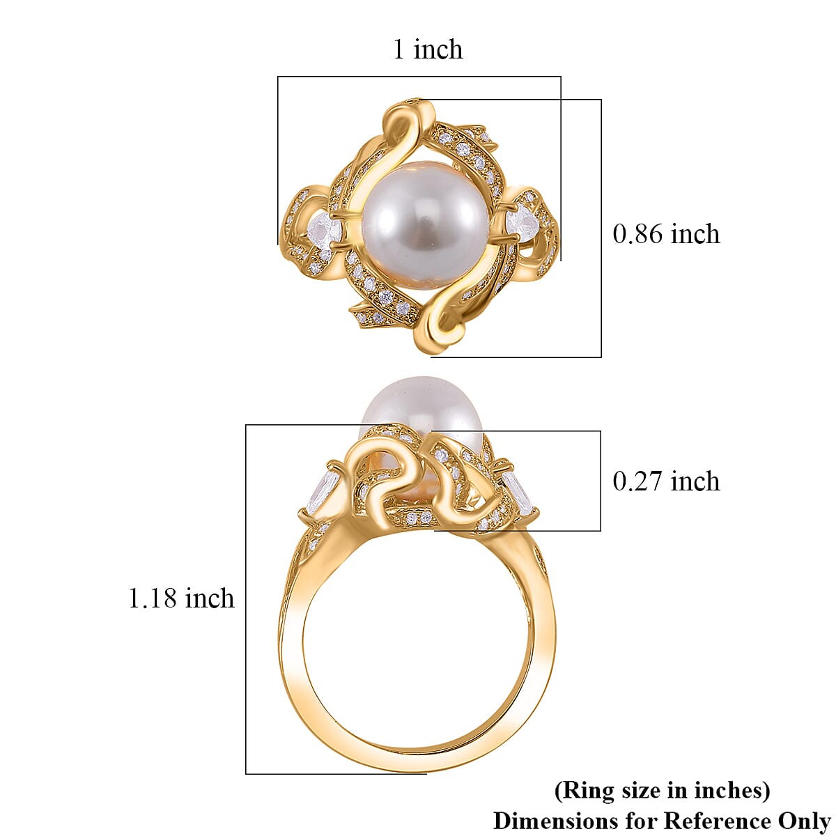 White Shell Pearl and Simulated Diamond 1.10 ctw Ring in Goldtone (Size 6.0) image number 5