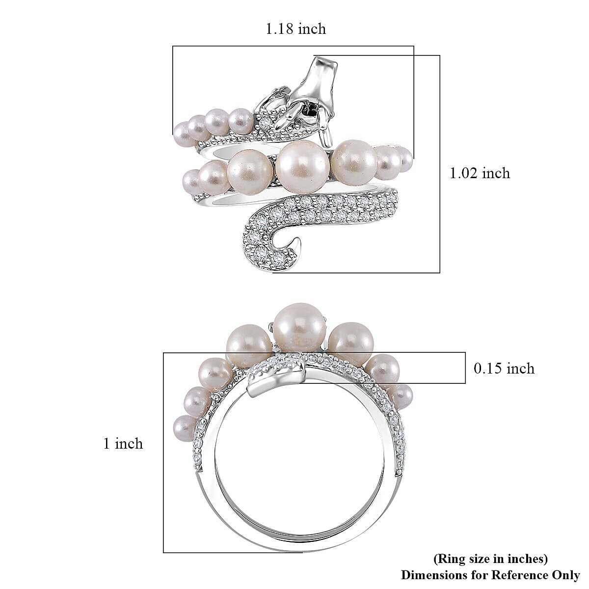 White Shell Pearl and Simulated Diamond 1.25 ctw Dragon Ring in Silvertone (Size 10.0)