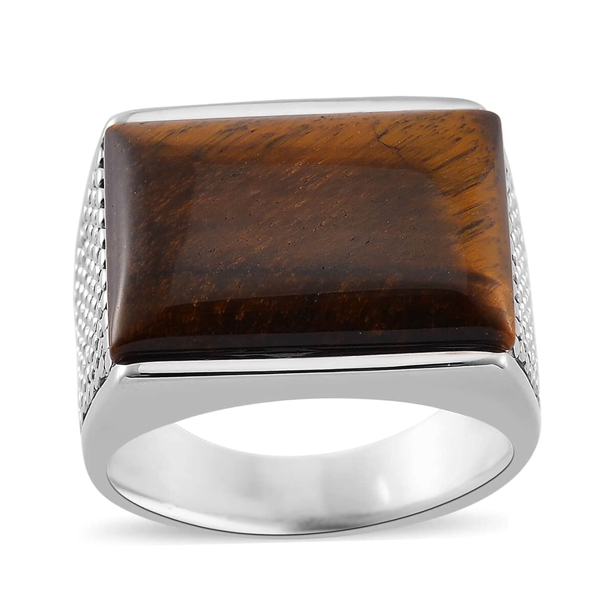 Yellow Tigers Eye 5.00 ctw Men's Ring in Stainless Steel (Size 10.0)  image number 0