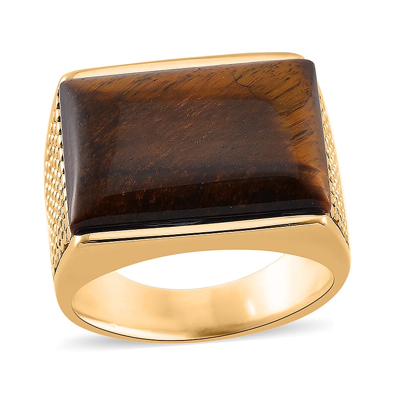 Yellow Tigers Eye 5.00 ctw Men's Ring in ION Plated YG Stainless Steel (Size 10.0) 