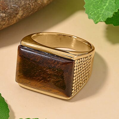 Yellow Tigers Eye 5.00 ctw Men's Ring in ION Plated YG Stainless Steel (Size 10.0) 