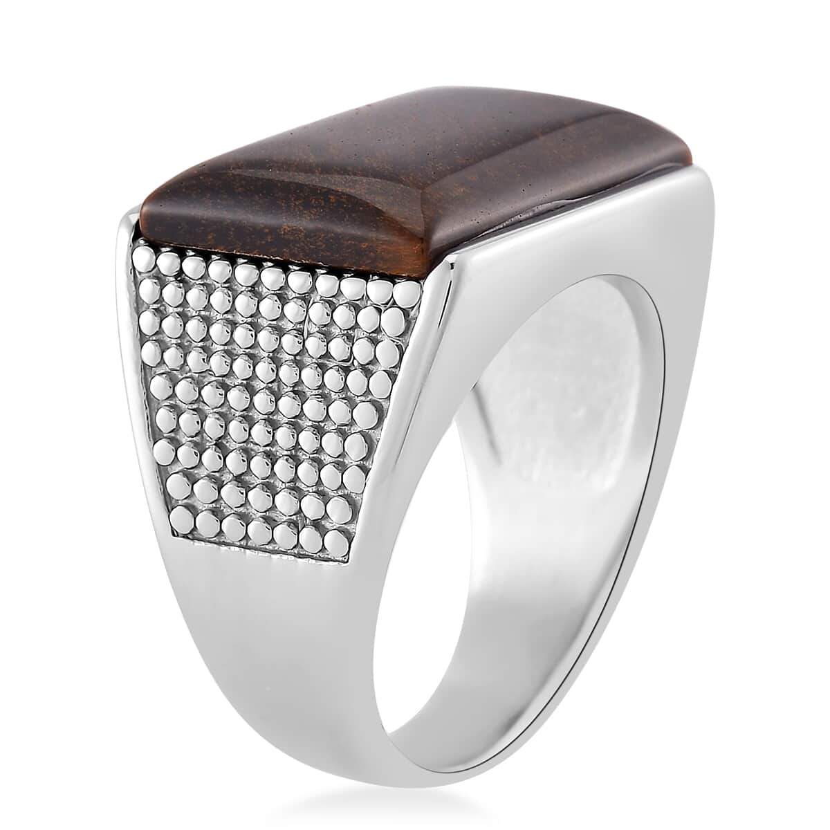 Yellow Tigers Eye 5.00 ctw Men's Ring in Stainless Steel (Size 10.0)  image number 3