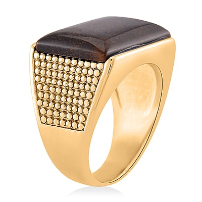 Yellow Tigers Eye 5.00 ctw Men's Ring in ION Plated YG Stainless Steel (Size 10.0) 