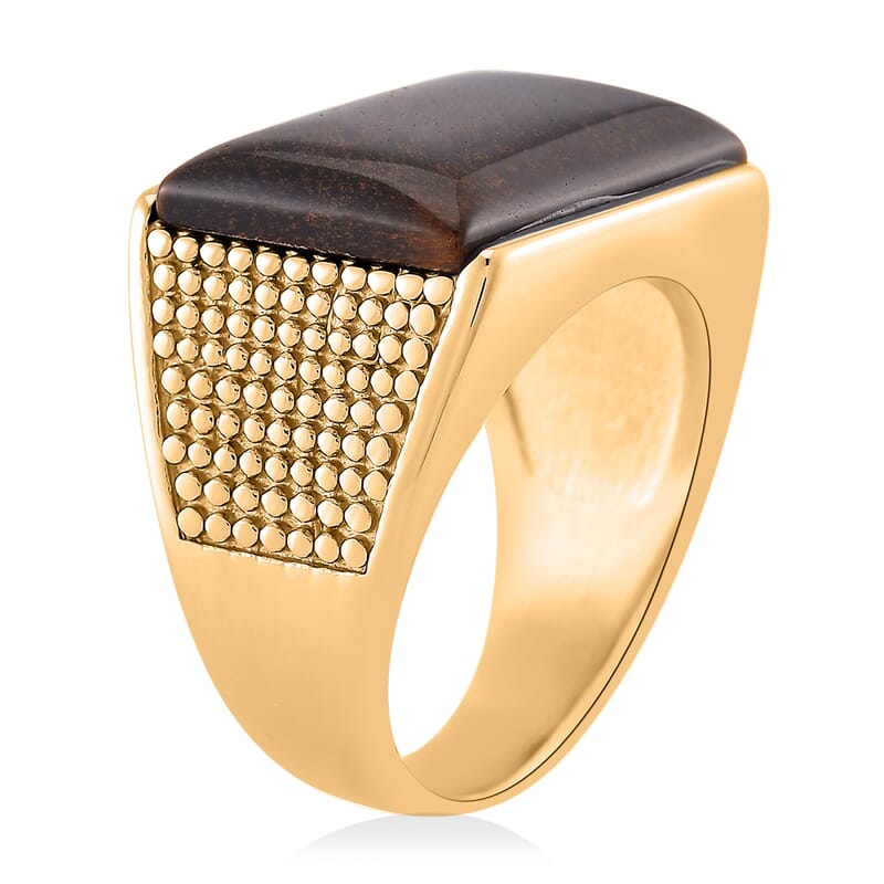 Yellow Tigers Eye 5.00 ctw Men's Ring in ION Plated YG Stainless Steel (Size 10.0) 