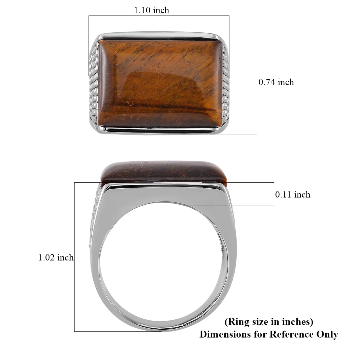 Yellow Tigers Eye 5.00 ctw Men's Ring in Stainless Steel (Size 10.0)  image number 5