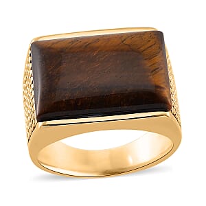 Yellow Tigers Eye 5.00 ctw Men's Ring in ION Plated YG Stainless Steel (Size 12.0) 
