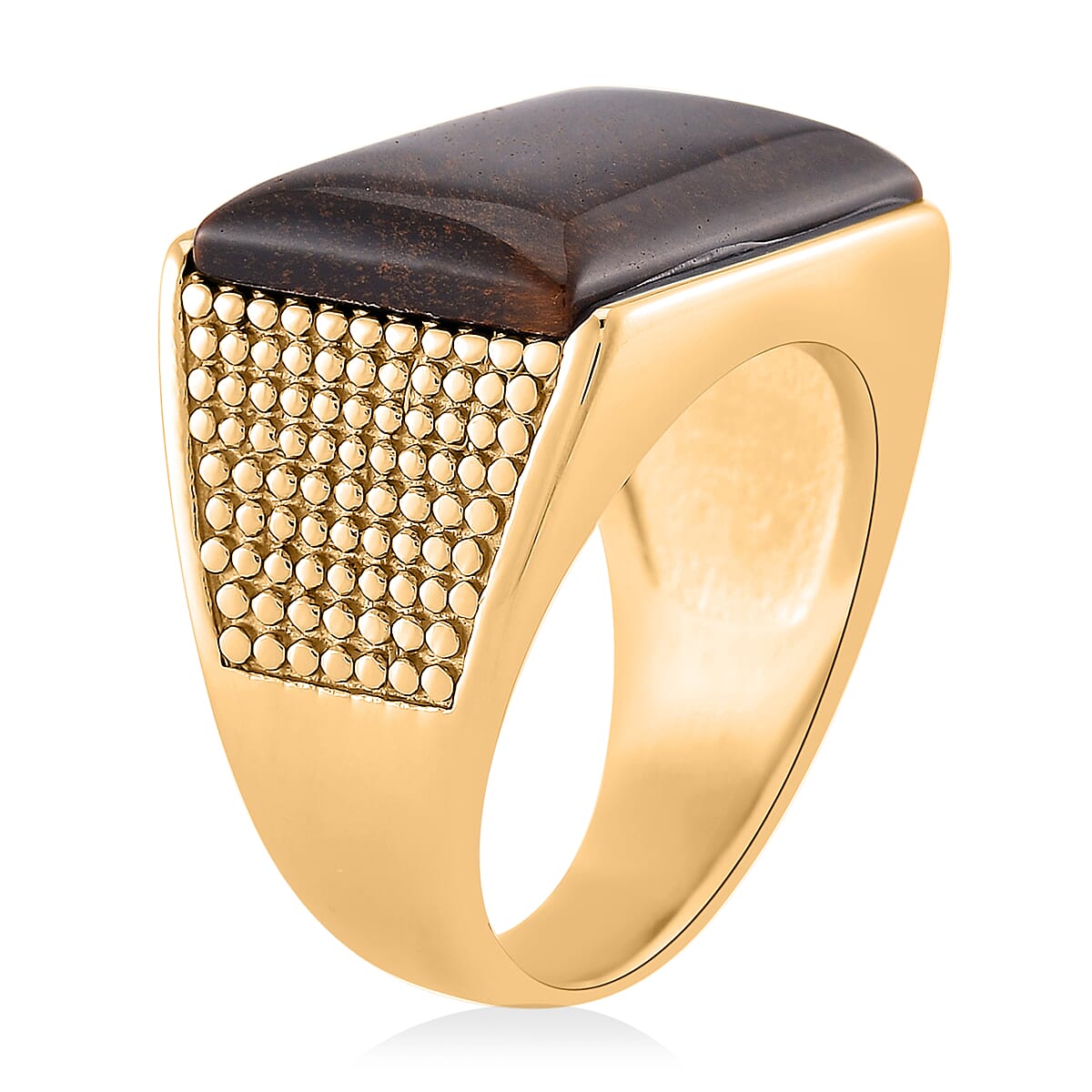 Yellow Tigers Eye 5.00 ctw Men's Ring in ION Plated YG Stainless Steel (Size 12.0)  image number 3