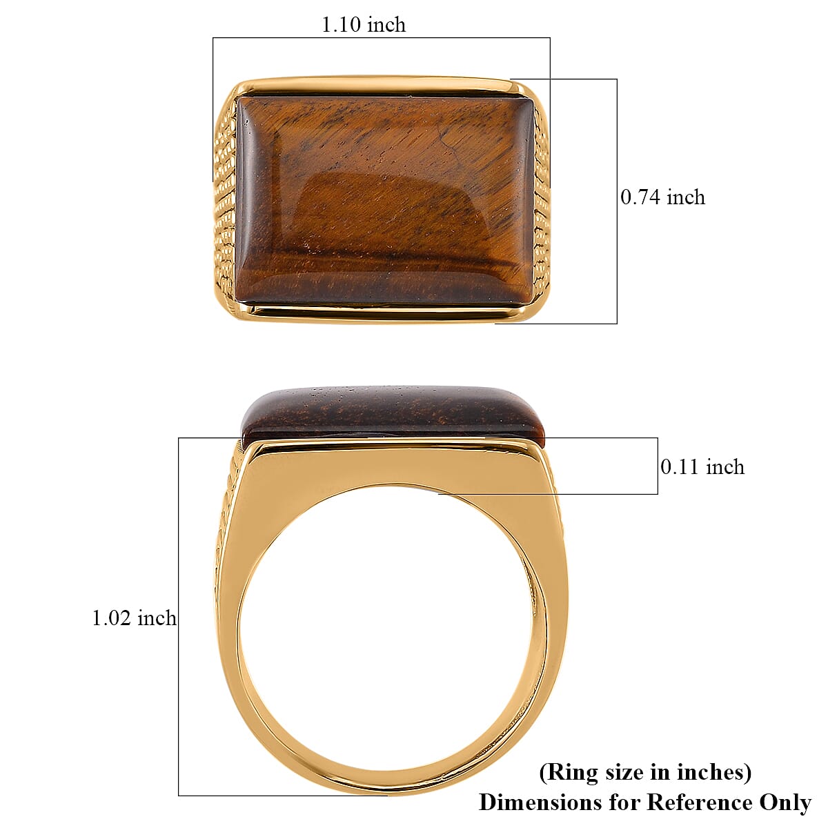 Yellow Tigers Eye 5.00 ctw Men's Ring in ION Plated YG Stainless Steel (Size 12.0)  image number 5