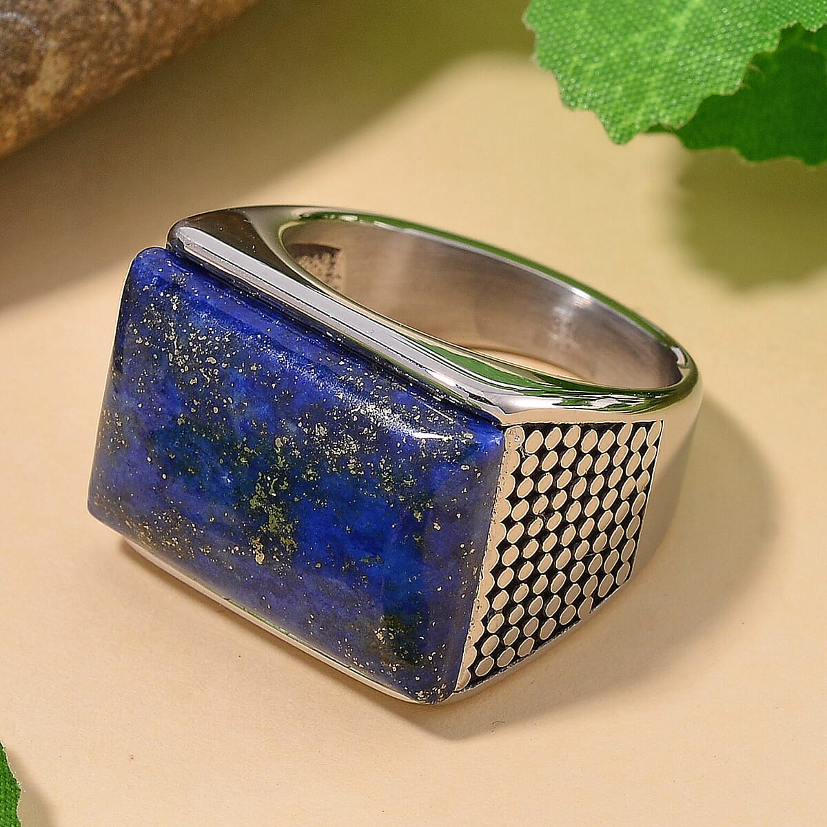 Lapis Lazuli 5.00 ctw Men's Ring in Stainless Steel (Size 10.0)  image number 1