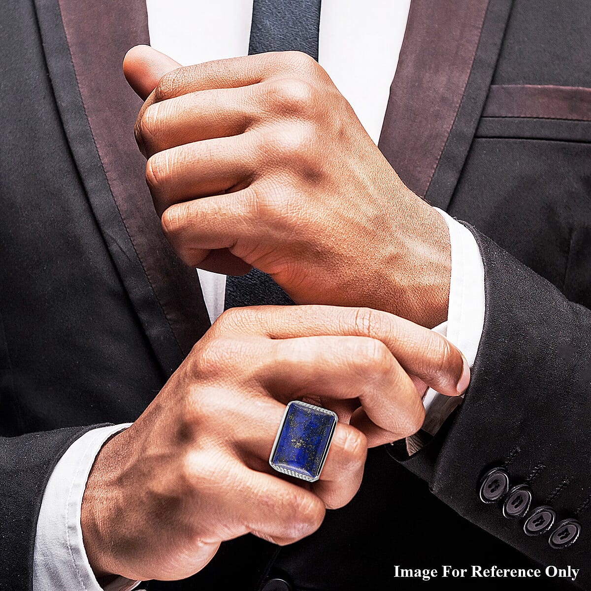 Lapis Lazuli 5.00 ctw Men's Ring in Stainless Steel (Size 9.0)  image number 2