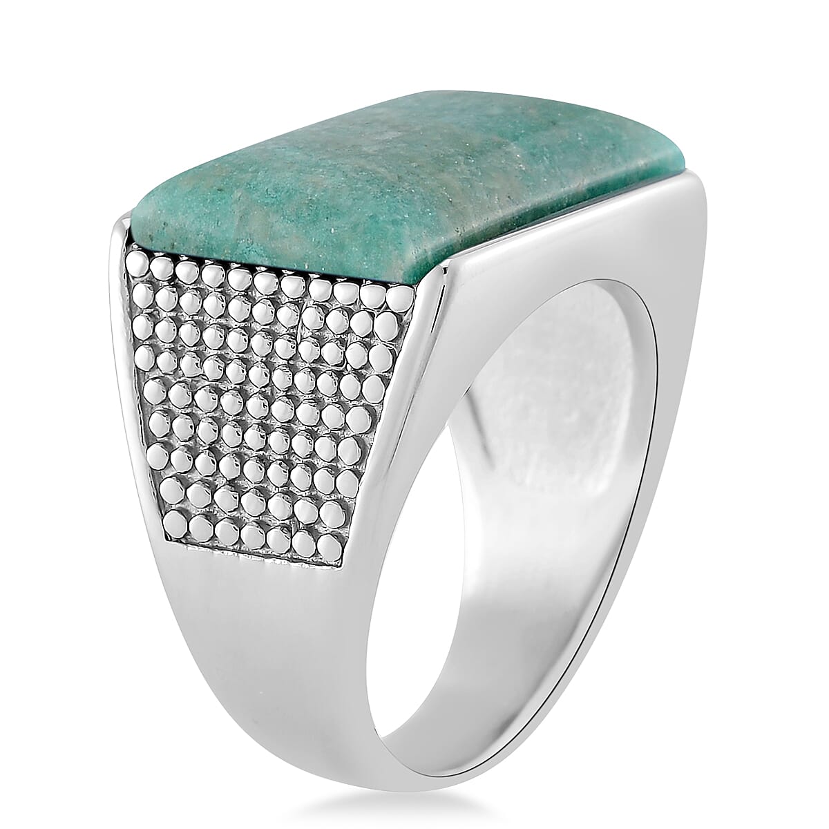 Amazonite 5.00 ctw Men's Ring in Stainless Steel (Size 10.0)  image number 3