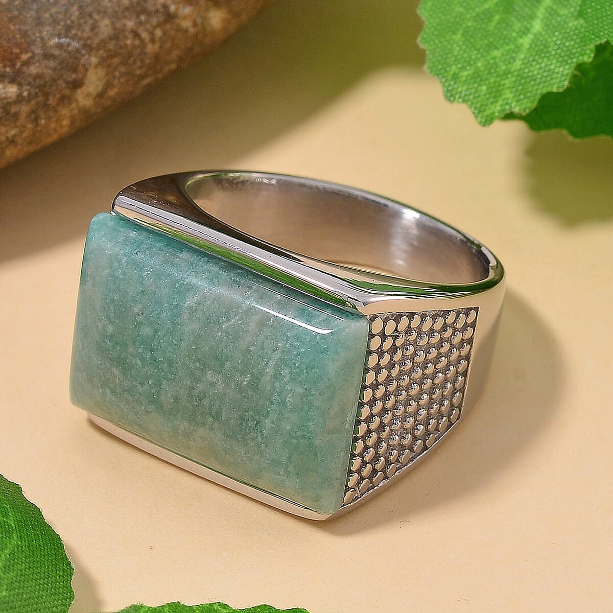 Amazonite 5.00 ctw Men's Ring in Stainless Steel (Size 13.0)  image number 1