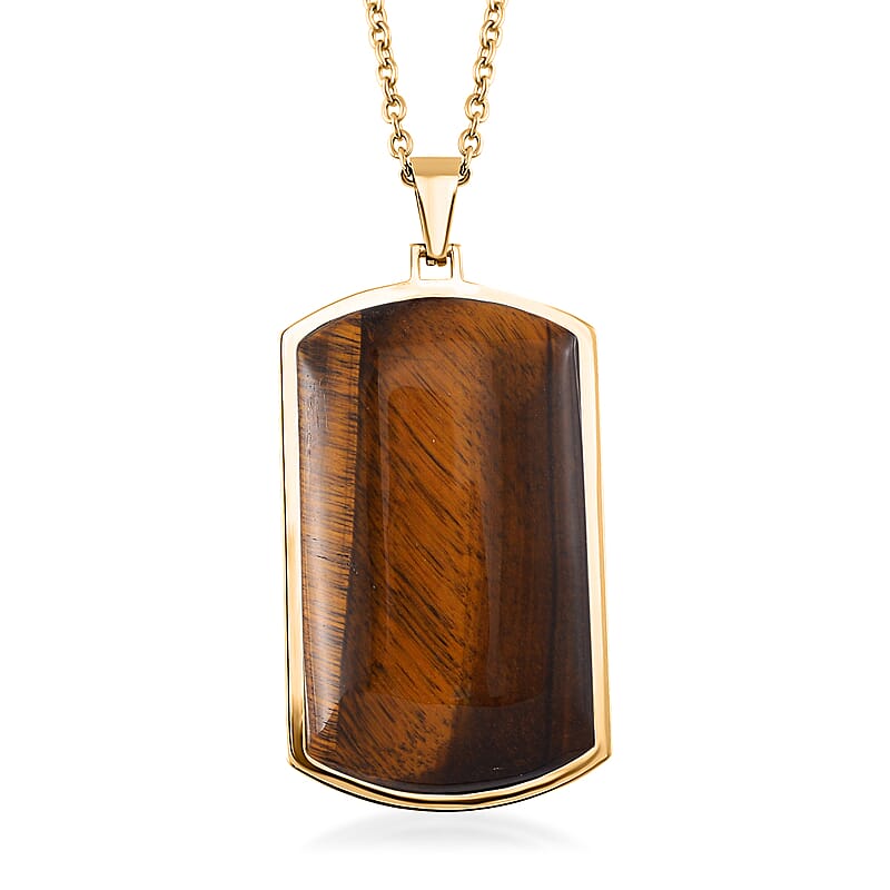 Yellow Tigers Eye 12.00 ctw Necklace 22-24 Inches in Stainless Steel