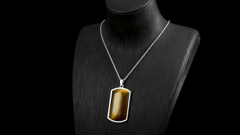 Yellow Tigers Eye 12.00 ctw Necklace 22-24 Inches in Stainless Steel