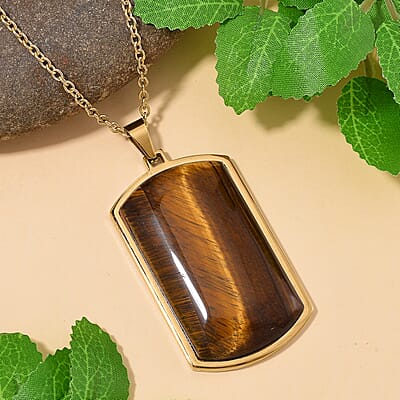 Yellow Tigers Eye 12.00 ctw Necklace 22-24 Inches in Stainless Steel