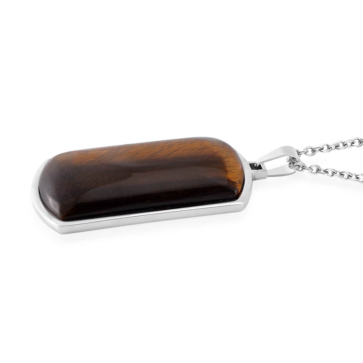 Yellow Tigers Eye 12.00 ctw Necklace 22-24 Inches in Stainless Steel image number 3