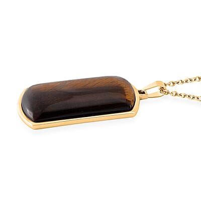 Yellow Tigers Eye 12.00 ctw Necklace 22-24 Inches in Stainless Steel