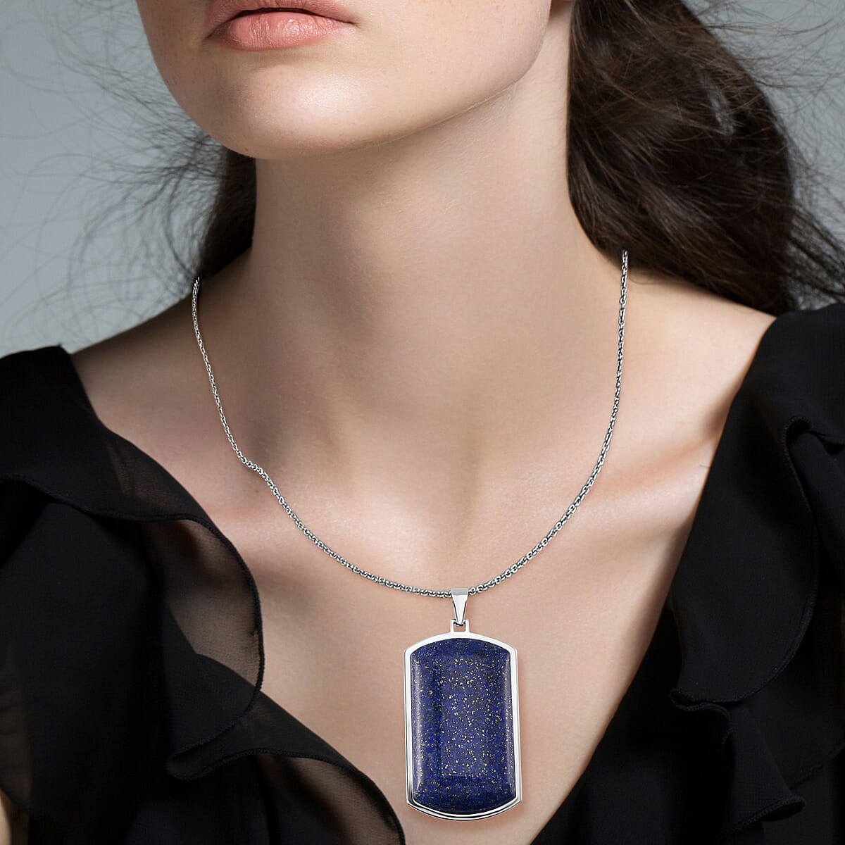 Lapis Lazuli 12.00 ctw Necklace 22-24 Inches in Stainless Steel  image number 2