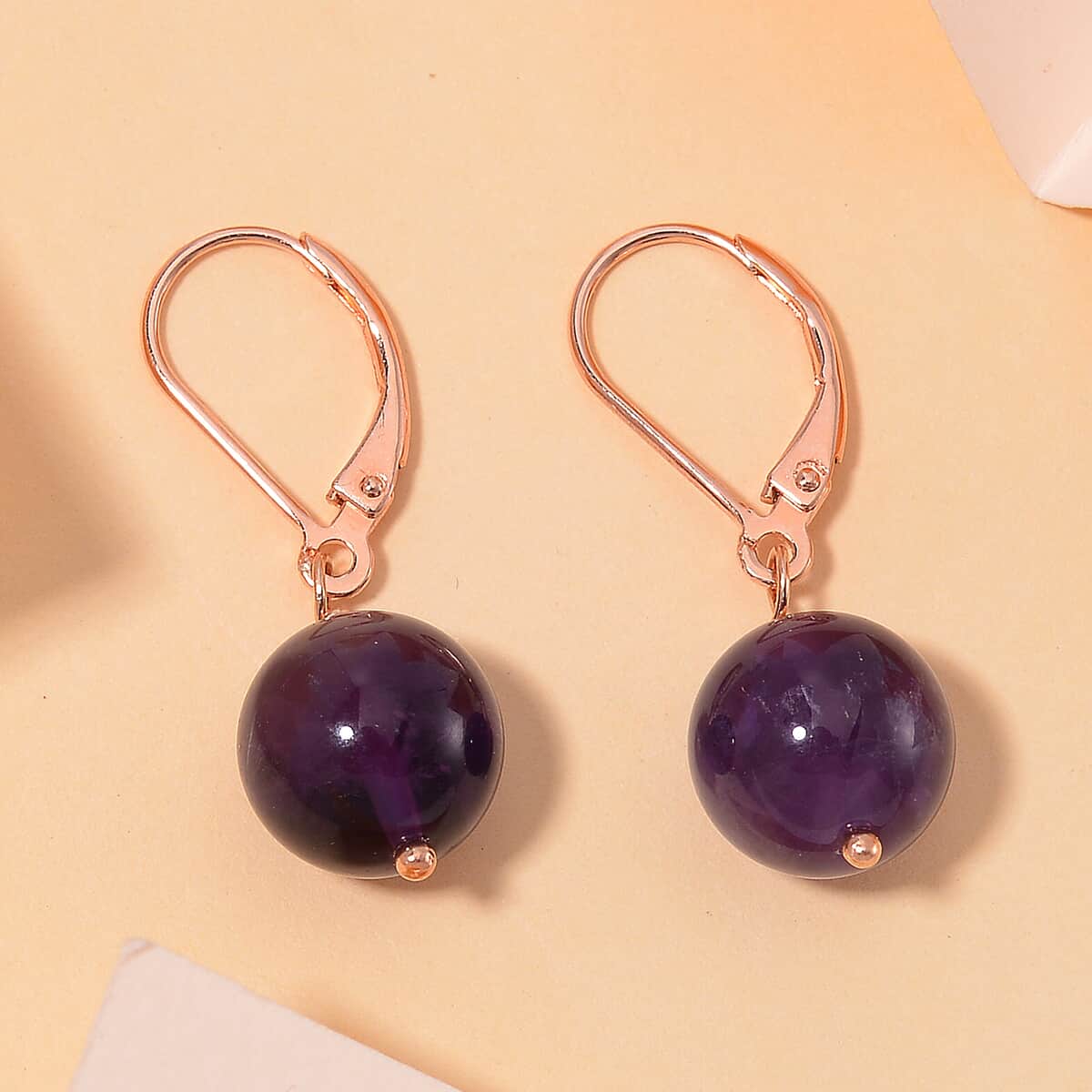 African Amethyst 15.00 ctw Drop Lever Back Earrings in 14K Rose Gold Over Sterling Silver image number 1