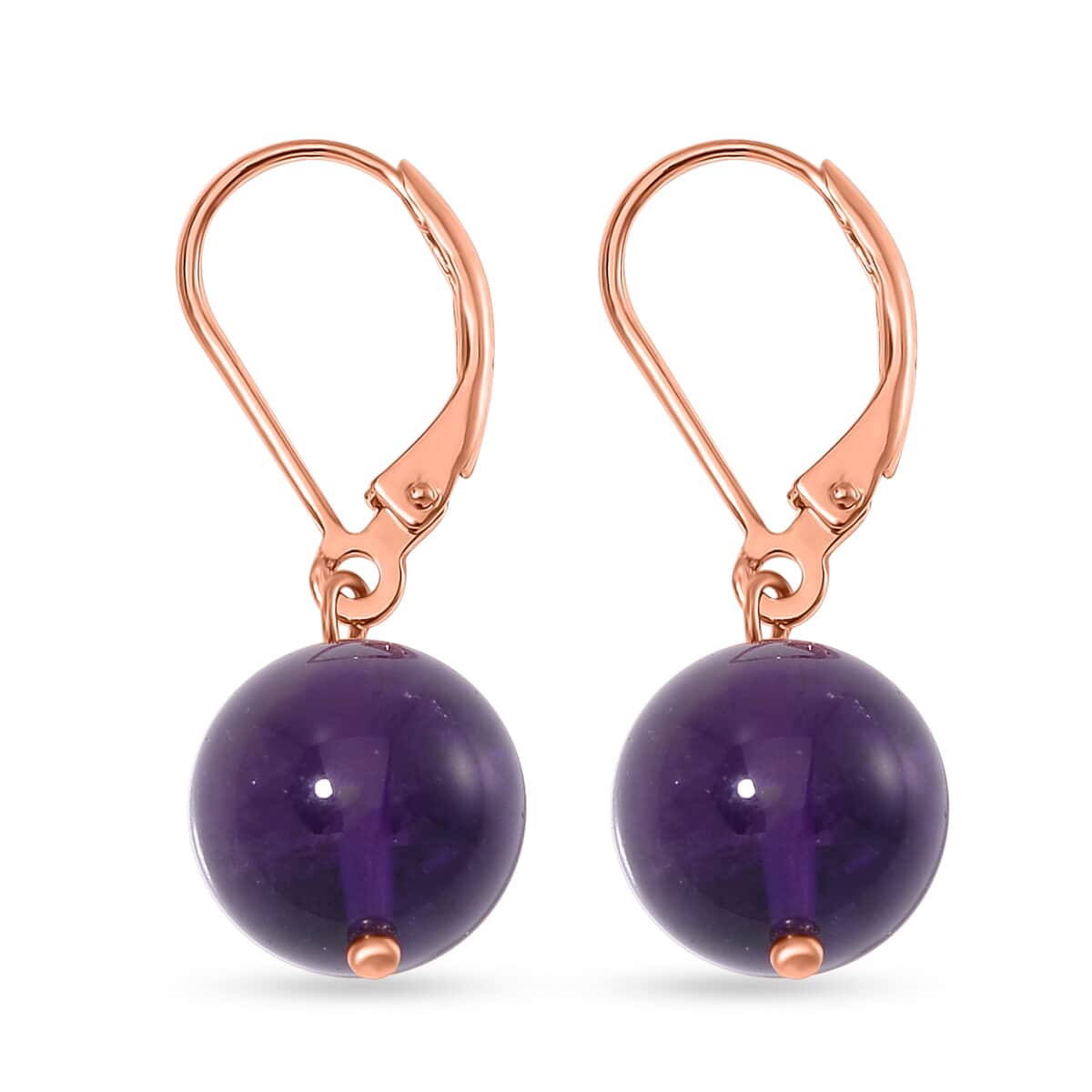 African Amethyst 15.00 ctw Drop Lever Back Earrings in 14K Rose Gold Over Sterling Silver image number 3