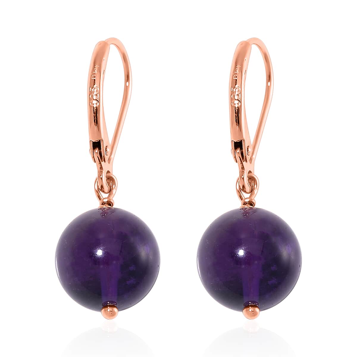 African Amethyst 15.00 ctw Drop Lever Back Earrings in 14K Rose Gold Over Sterling Silver image number 4