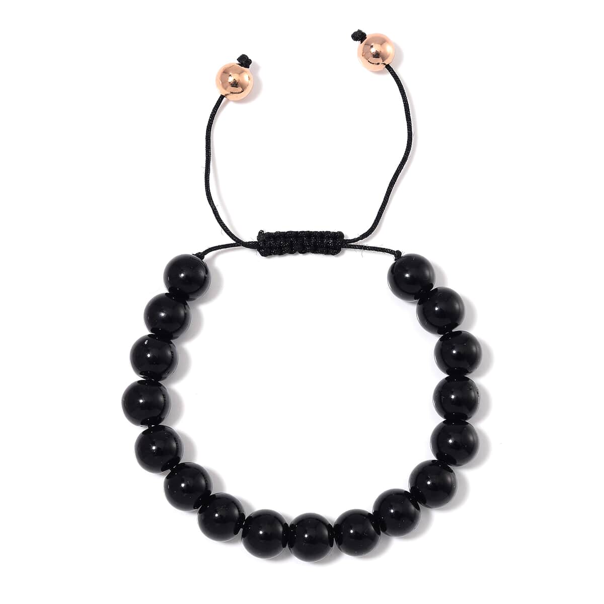 Black Obsidian Beaded Corded Adjustable Bracelet in 14K RG Over Copper (6.50-9.00In) 120.00 ctw image number 0