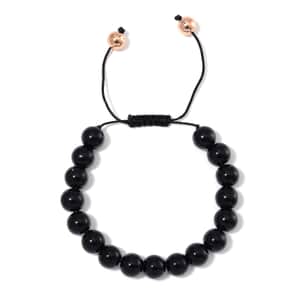 Black Obsidian Beaded Corded Adjustable Bracelet in 14K RG Over Copper (6.50-9.00In) 120.00 ctw