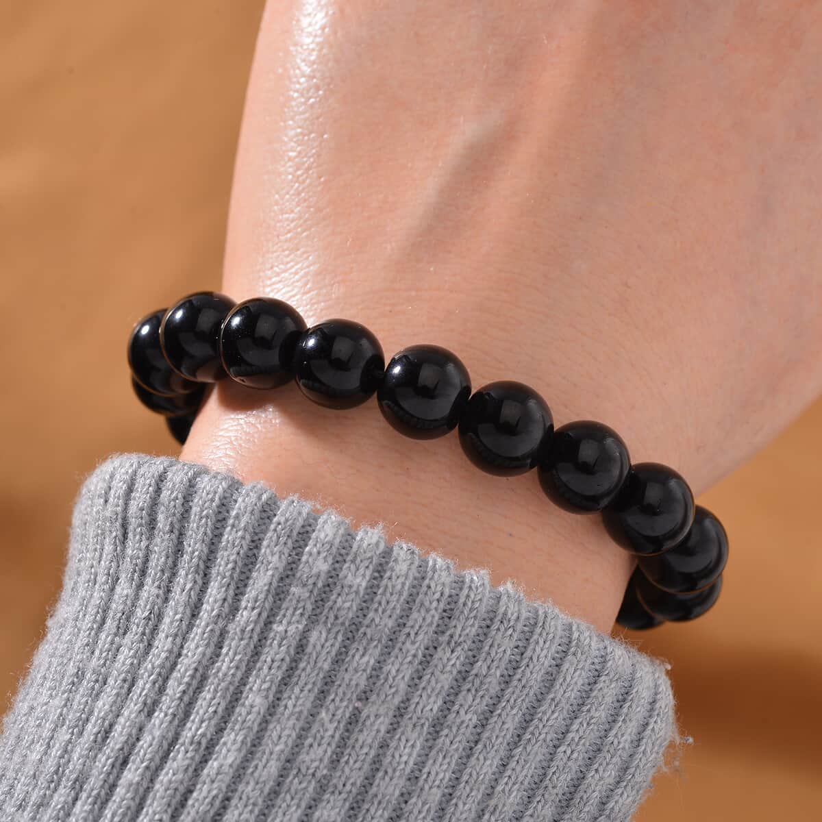 Black Obsidian Beaded Corded Adjustable Bracelet in 14K RG Over Copper (6.50-9.00In) 120.00 ctw image number 1