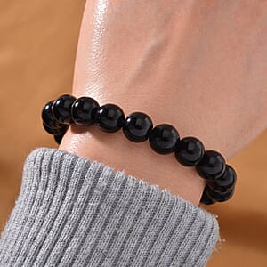 Black Obsidian Beaded Corded Adjustable Bracelet in 14K RG Over Copper (6.50-9.00In) 120.00 ctw