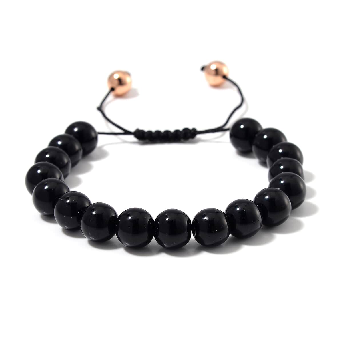 Black Obsidian Beaded Corded Adjustable Bracelet in 14K RG Over Copper (6.50-9.00In) 120.00 ctw image number 2