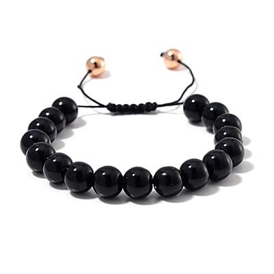Black Obsidian Beaded Corded Adjustable Bracelet in 14K RG Over Copper (6.50-9.00In) 120.00 ctw