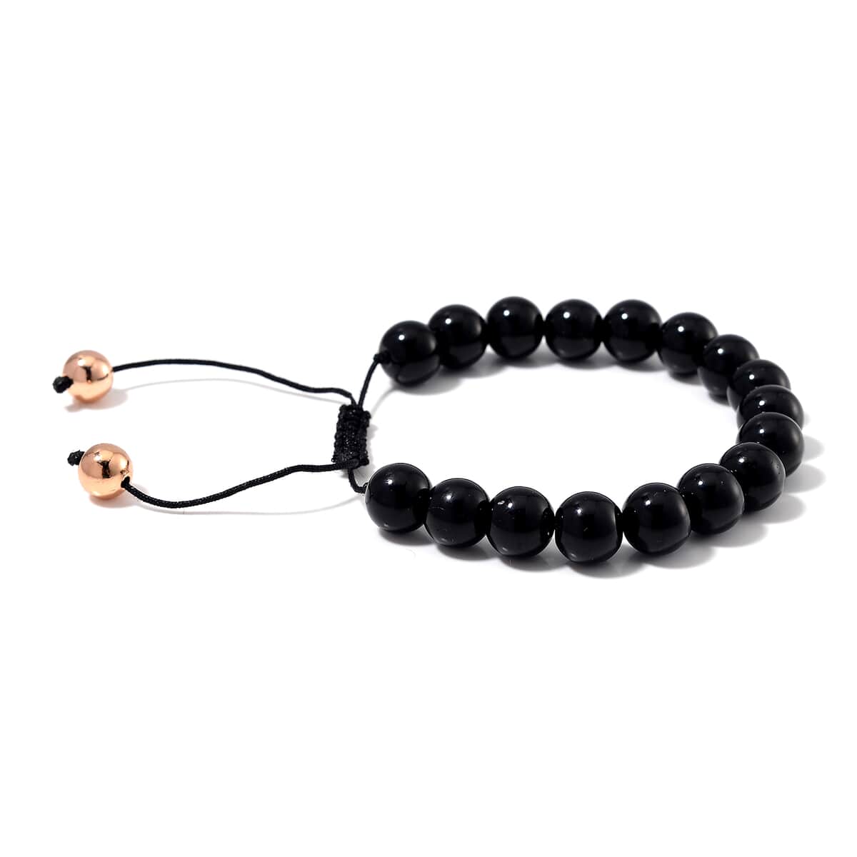 Black Obsidian Beaded Corded Adjustable Bracelet in 14K RG Over Copper (6.50-9.00In) 120.00 ctw image number 3