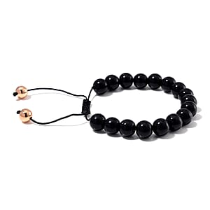 Black Obsidian Beaded Corded Adjustable Bracelet in 14K RG Over Copper (6.50-9.00In) 120.00 ctw