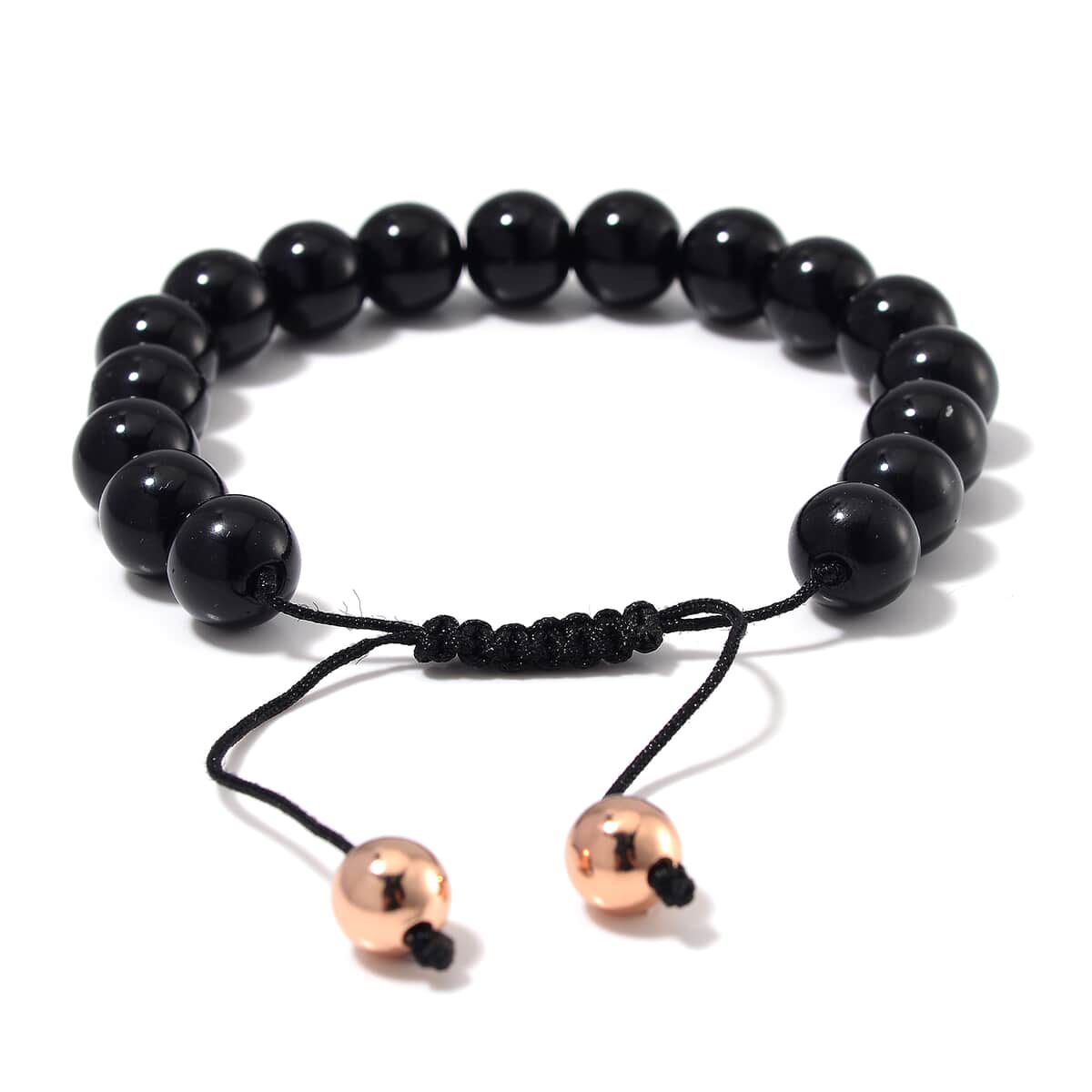 Black Obsidian Beaded Corded Adjustable Bracelet in 14K RG Over Copper (6.50-9.00In) 120.00 ctw image number 4