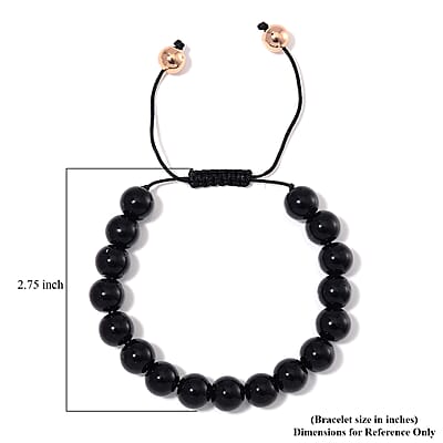 Black Obsidian Beaded Corded Adjustable Bracelet in 14K RG Over Copper (6.50-9.00In) 120.00 ctw