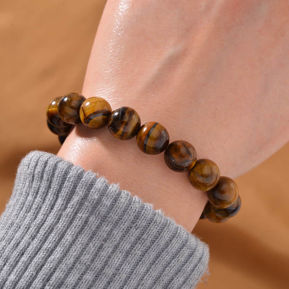 Tigers Yellow Eye Beaded Corded Adjustable Bracelet in 14K RG Over Copper (6.50-9.00In) 120.00 ctw image number 1