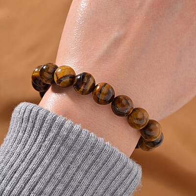 Yellow Tigers Eye Beaded Corded Adjustable Bracelet in 14K RG Over Copper (6.50-9.00In) 120.00 ctw