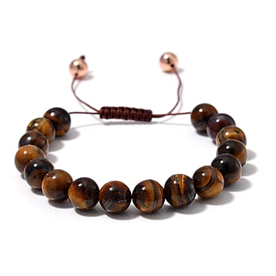 Yellow Tigers Eye Beaded Corded Adjustable Bracelet in 14K RG Over Copper (6.50-9.00In) 120.00 ctw