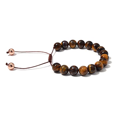 Yellow Tigers Eye Beaded Corded Adjustable Bracelet in 14K RG Over Copper (6.50-9.00In) 120.00 ctw