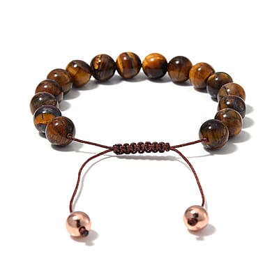Yellow Tigers Eye Beaded Corded Adjustable Bracelet in 14K RG Over Copper (6.50-9.00In) 120.00 ctw
