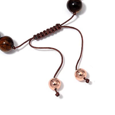 Yellow Tigers Eye Beaded Corded Adjustable Bracelet in 14K RG Over Copper (6.50-9.00In) 120.00 ctw