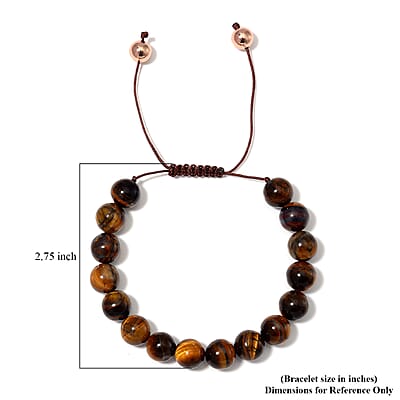 Yellow Tigers Eye Beaded Corded Adjustable Bracelet in 14K RG Over Copper (6.50-9.00In) 120.00 ctw